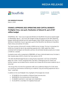 Stouffville Budget Media Release