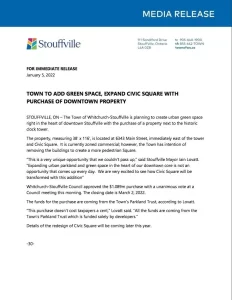 Press Release Stouffville