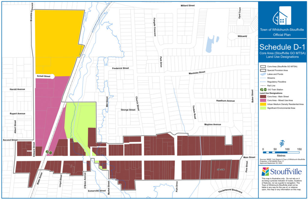 A map of the Stoufville GO MTSA from Stouffville's newly adopted Official Plan.